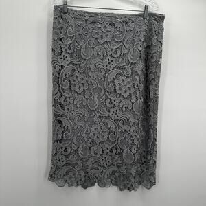 Emma Street Skirt Womens 12 Gray Floral Lace Overlay Scalloped Hem Lined Formal